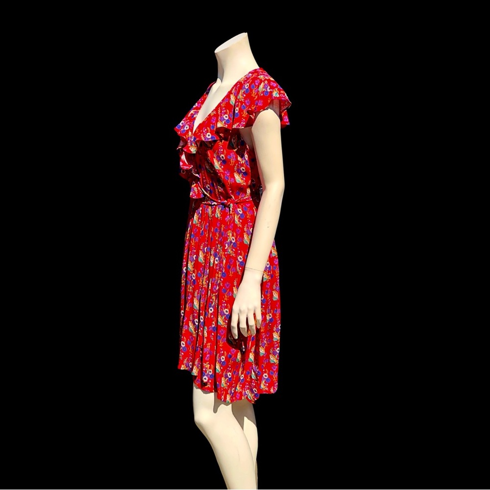 Red ANTHROPOLOGIE MAEVE Calico Floral Faux Wrap Sleeveless Mimi Dress 4 - Picture 9 of 10